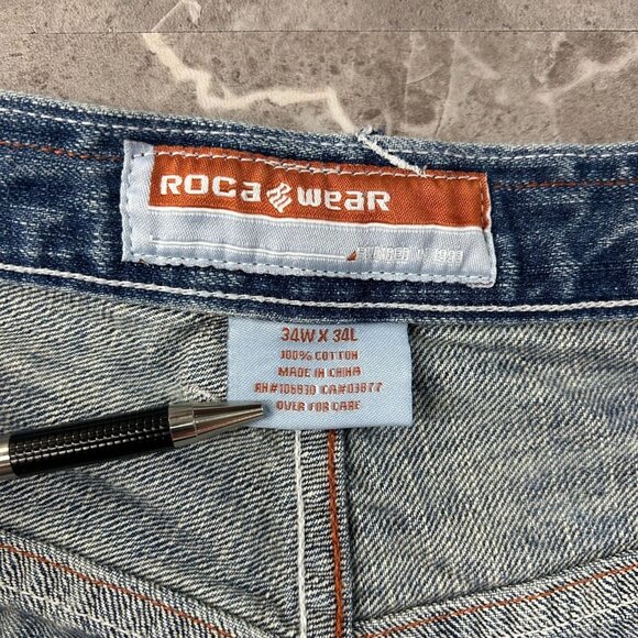 Vintage Rocawear Jeans Mens 34x34 Baggy Loose Denim Embroidered Hip Hop Rap Jay - Picture 10 of 16